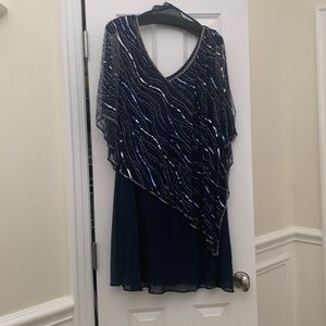 Formal blue dress with sequins and bugle beads